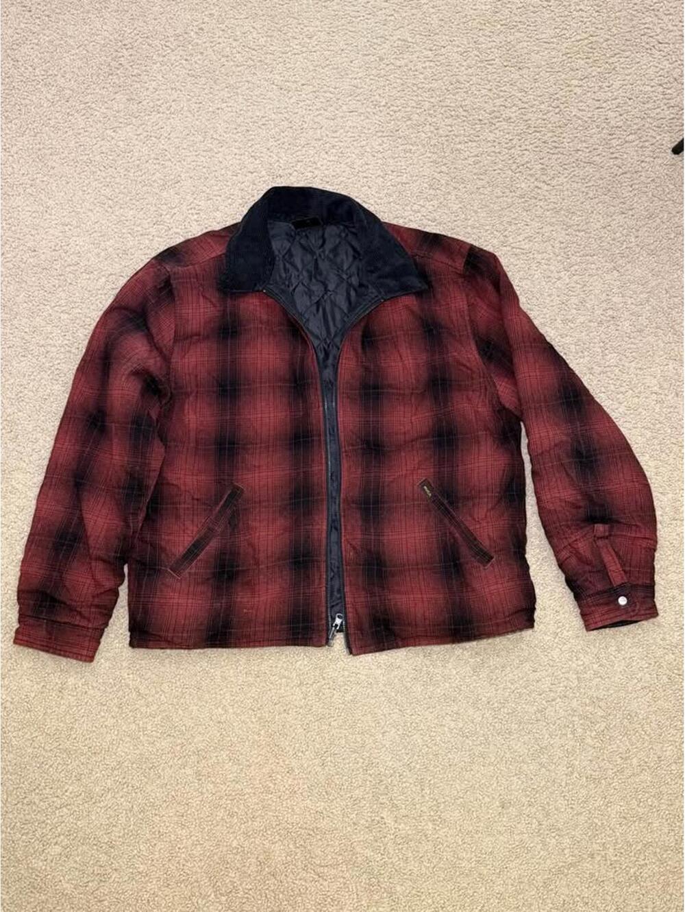 RVCA Plaid Jacket Red Black Flannel Style Quilted Lined Coat Size M